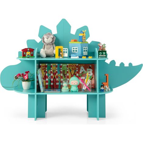COSTWAY Estantería Infantil, Estantería Madera para Niños, Juguetero Pared con Estantes de Almacenamiento Abiertos, Sistema Antivuelco,Librería Infantil de Madera para Habitación de Niños (dinosaurio) (1/5)