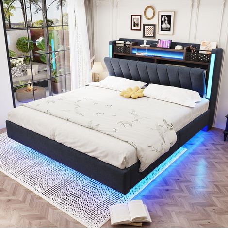 Polsterbett 140x200 mit Stauraum, LED und USB Grau OKMYHOME (1/5)