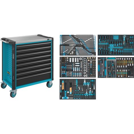 Hazet Werkstattwagen Assistent 179NXL, Sortiment, 427-tlg., Schubladen, flach: 7× 81 x 696 x 398 mm, Schubladen, hoch: 1× 166 x 696 x 398 mm (1/3)