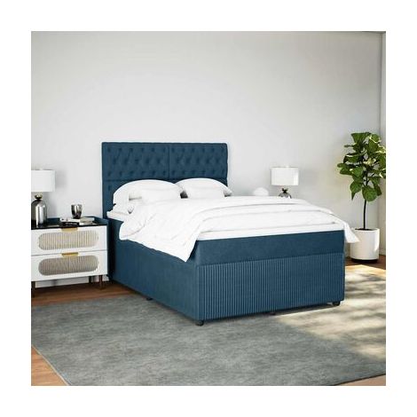 Sommier de style Snowco et matelas en velours bleu de 140 × 200 cm, velours doux et confortable, pour chambre, confort quotidien, assemblage rapide (1/5)