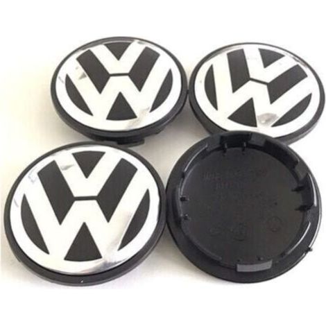 Tuserxln – Cache-moyeux Volkswagen 65mm – Lot de 4 – Noir/Chrome en PC+ABS – Protection contre la poussière et débris - 3B7601171 (1/4)