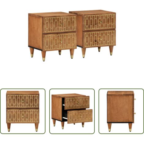 Bois de manguier - Tables de chevet 2 pcs 40x33x46 cm Bois de manguier solide (1/5)