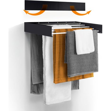 Etendoir à Linge - Fixation Murale - Rétractable - Étendoir à Linge Pliable pour l'intérieur ou l'extérieur - Économie d'espace - Design Compact et élégant (70 cm Noir)
