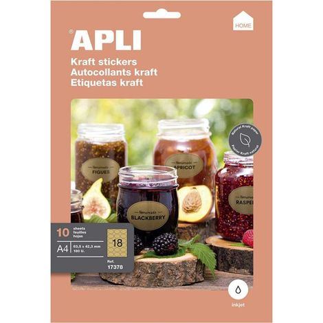 Etiquettes - Rondes - Papier kraft - Autocollant - Pochette de 180 étiquettes - Apli (1/3)