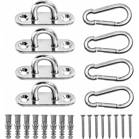 Kit 4 pontets et 4 mousquetons en acier inoxydable 304 avec vis et chevilles 4 pièces acier 4,5 × 1,5 × 2 cm 150 g – Livraison gratuite