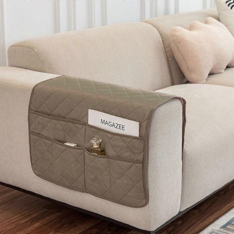 Housse de rangement pour accoudoir de grand canapé avec poches, poche latérale étanche pour magazines, télécommandes, etc. (1/5)