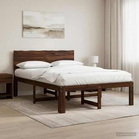 vidaXL Cama doble con cabecero ROSTOCK Marrón Oscuro 135 x 190 cm (1/5)