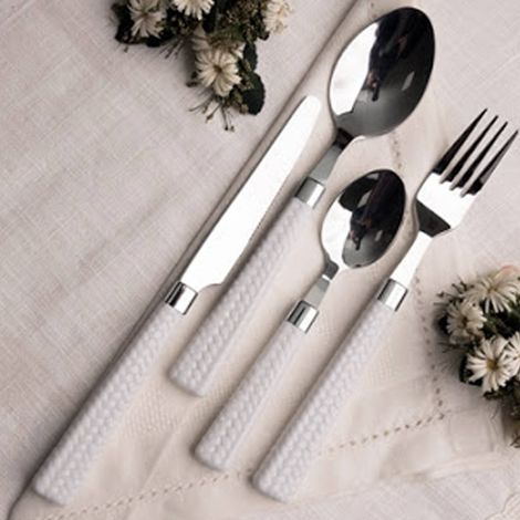 Trade Shop - Set De Servicio De Baviera Cubiertos De Acero Inoxidable De 24 Piezas Con Mango De Cocina Blanca - (1/2)