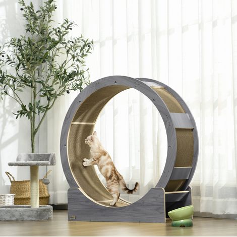 Rueda de ejercicio para gatos 91 x 33,5 x 94 cm con freno y rascador, gris DESVIAE (1/5)
