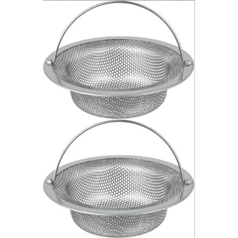 Passoire d'évier - Lot de 2 - 8 cm - Acier inoxydable - Avec poignée - Universelle - Passoire - Cuisine - Salle de bain (1/5)