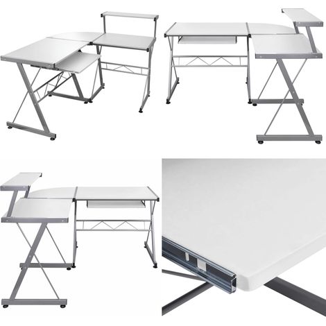 Bureau d'ordinateur d'angle Blanc 132x112x99 cm Bois ingénierie - Bureau Informatique - Bureau Angle - Bureau Design - Meuble De Bureau - Bureau Blanc - Home & Living