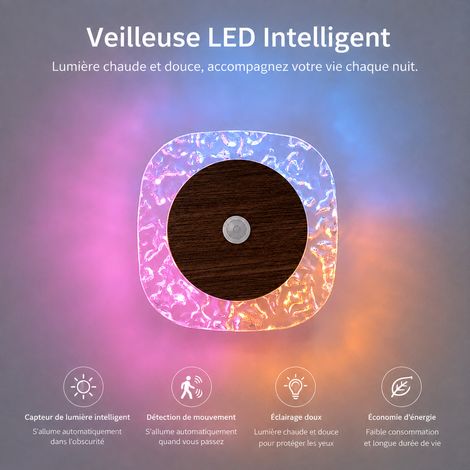 Applique murale veilleuse LED cristal bois foncé détecteur de mouvement base magnétique sans fil 1W 800mAh réf 3960 9,5 × 9,3 × 3,7 cm 125 g – Livraison gratuite