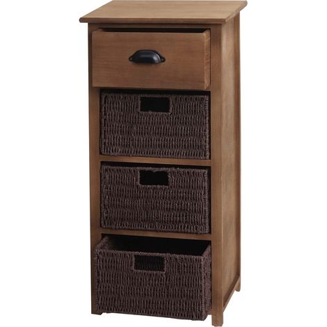 Commode avec tiroir et 3 paniers de rangement 83x40x29 cm marron foncé 040006506 (1/5)