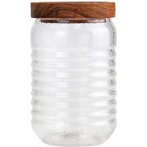 Nouveau bocal en verre avec couvercle en bois (1 pièce) (1/3)