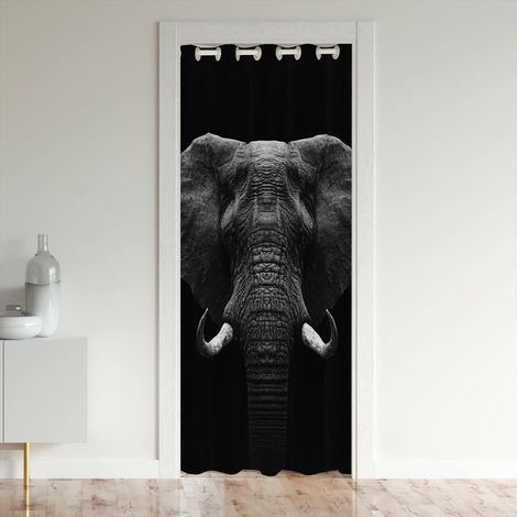 éléphants Rideau de Porte 86x203cm 3D Animaux Sauvages Modèle Rideau Occultant Home Décor Rideaux Exterieur d'entrée Ethnic éléphants Noir Rideaux Interieur Salon Chambre - 86L X 203H cm (1 Panneaux) (1/5)