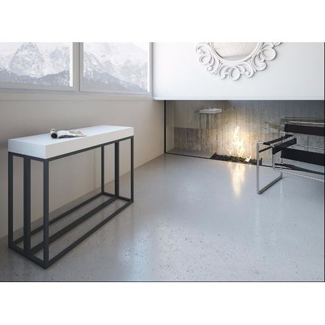 Console extensible frêne blanc et pieds métal anthracite 14 personnes 40 à 300 cm Evitra (1/5)