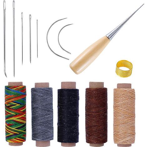 14 Pcs-cuir Outils Kit De Rparation  La Main Artisanat Cuir Fil Cir 8 Couleur Avec Aiguilles  Coudre Ciseaux Ruban  Mesurer Pour Cuir De Couture C (1/5)