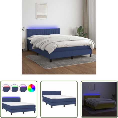 vidaXL LED-Streifen -  Boxspringbett mit Matratze & LED Blau 140x200 cm Stoff (1/5)