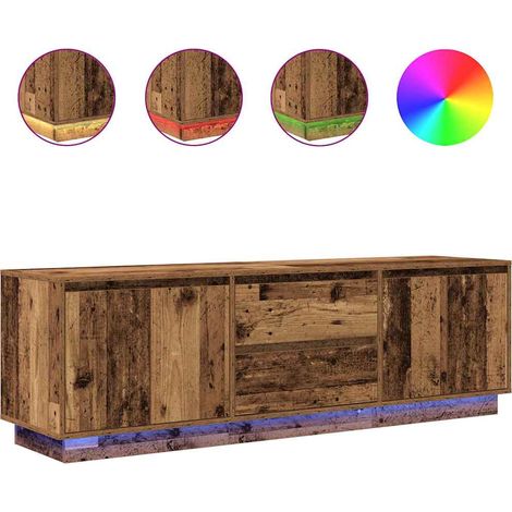 Meuble TV Banc TV Armoire TV avec éclairage LED vieux bois 160,5x41x50 cm (1/5)