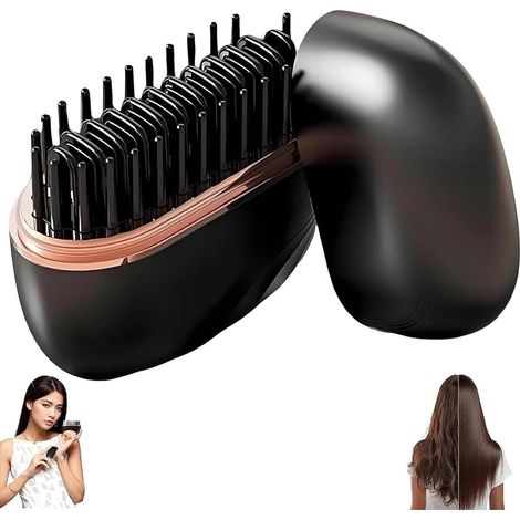 2-in-1 Kabellose Mini-USB-Haarglätterbürste mit wiederaufladbarem Akku, 3 Temperaturstufen (160-200 °C), beheiztem Kamm, Anti-Verbrühungs-Stylingbürste für glattes und lockiges Haar, Mini-Haarglätter 