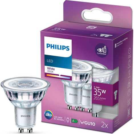 Philips LED Faretto, 2 Pezzi, Equivalente a 35W, Attacco GU10, Luce Bianca, non Dimmerabile (1/3)