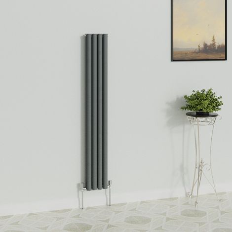 WarmeHaus Vertical Oval Double Anthracite Radiator 1600x236mm (1/5)