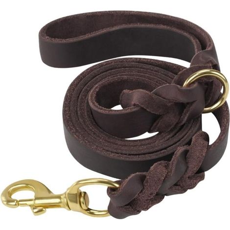 Laisse Chien Cuir, Laisse en Cuir Robuste pour Chien avec Crochet en Laiton, Douce Et Durable, Adaptée Aux Petits, Moyens Et Grands Chiens（Marron, 150cm×2cm）