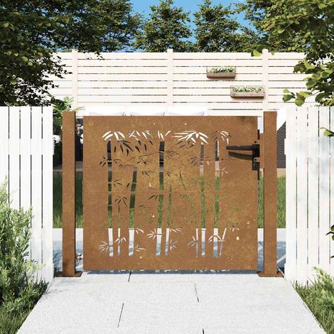 Portail de jardin-Portillon de jardin 100x75 cm en acier Corten et bambou 955389 (1/5)