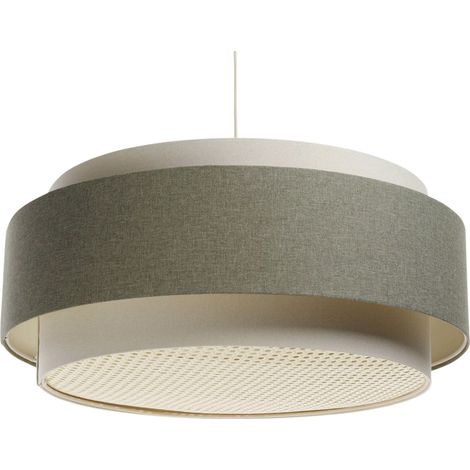 Suspension boho élégant tissu structuré et diffuseur rotin - beige crème et rotin naturel (1/5)