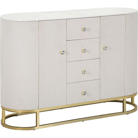 Mobile Montpellier crema in velluto con cassetti e gambe dorate — 120x40x85 cm (1/5)