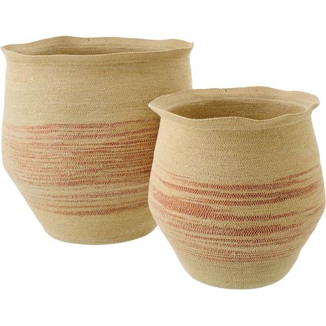Lot de 2 Paniers en Jonc "Galene" 52cm Naturel & Orange (1/3)