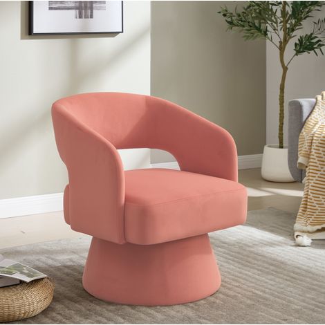 Sillon giratorio de chenilla rosa con base redonda, butaca tapizada moderna con reposabrazos curvos,68x66x75 cm (1/5)