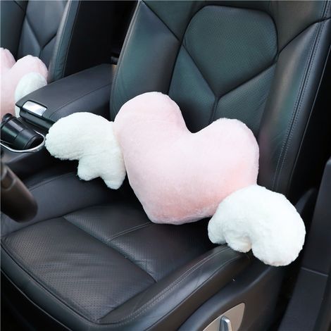 1 pièce de coussin de soutien lombaire en peluche pour voiture, forme d'ailes en cœur, accessoire intérieur automobile, cadeau Saint-Valentin. (1/5)