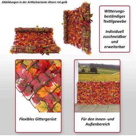 Pare-vue de balcon N77, pare-vue pare-vent - 300x100cm érable rouge-jaune