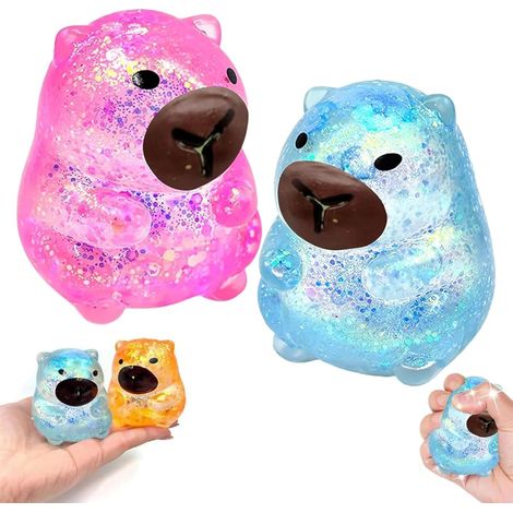 KOWOLL Squishy Capybara à paillettes, Squishy Capybara scintillant pour soulager l'anxiété, Cadeau idéal pour les paniers de Pâques des enfants (Rose + Bleu)