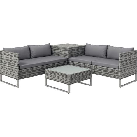 Ensemble de jardin 4 pièces comprenant 2 canapés deux places, une table basse et une table haute, en acier et rotin. (1/5)