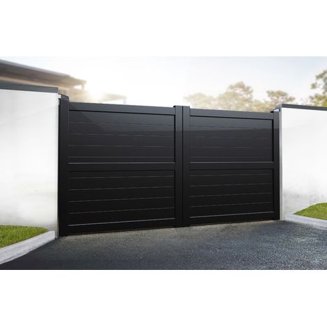 Double Swing Gate 3750x1600mm Black - Horizontal Solid Infill and Flat Top