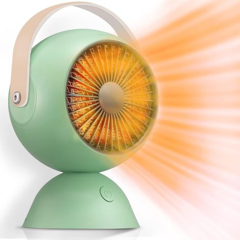 (Verde) Mini calefactor, calefactor eléctrico cerámico PTC para interiores, pequeño calefactor de oficina para el hogar, dormitorio, oficina y debajo de escritorios. (1/5)