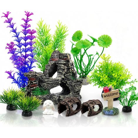 11 Pièces Decoration Aquarium, Collines et Plantes artificielles (1/5)