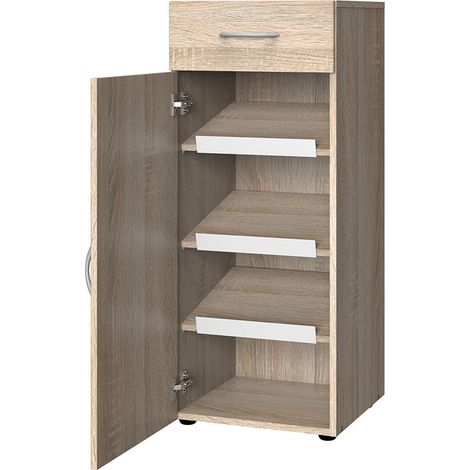 Meuble à chaussures en bois mélamine coloris imitation chêne - longueur 40 x hauteur 98 x profondeur 40 cm