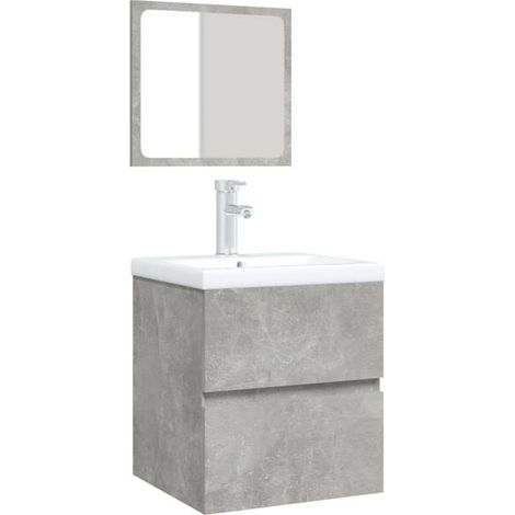 Meuble de Salle de Bain avec Miroir et Lavabo Intégré, Ensemble Vasque en Béton Gris Moderne, Rangement Pratique pour WC (1/5)