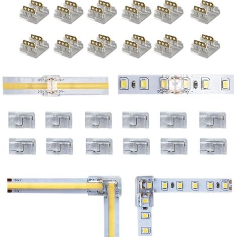 Connecteur sans soudure 2 broches droites et coudées 8 mm pour bande LED monochrome COB/SMD — Argenté (24 pièces) (1/5)