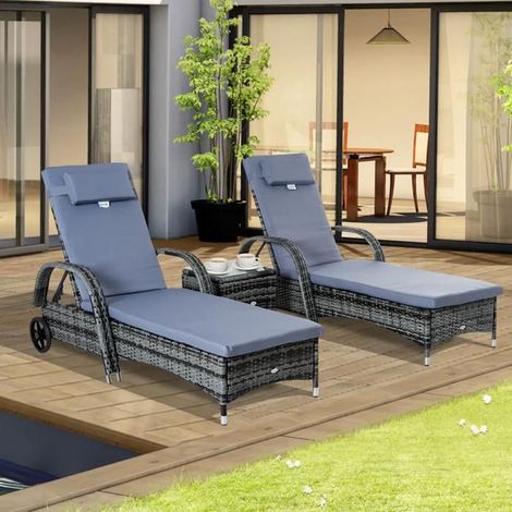Ensemble de jardin - SINGULARITY - CHAISE LONGUE - Gris - 2 bains de soleil + table basse - Dossier inclinable 5 positions