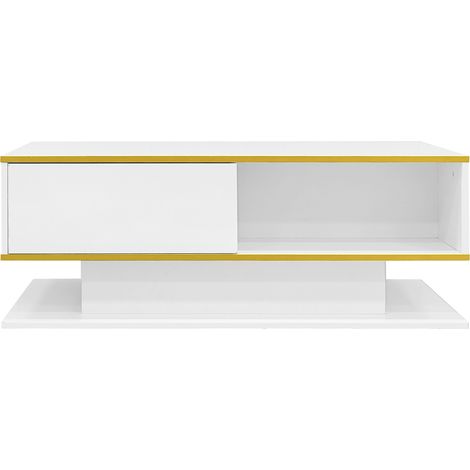 Table basse LED moderne brillante de 100 cm, décoration dorée, 3 tiroirs et bande lumineuse LED USB (adaptateur/powerbank requis) (1/5)