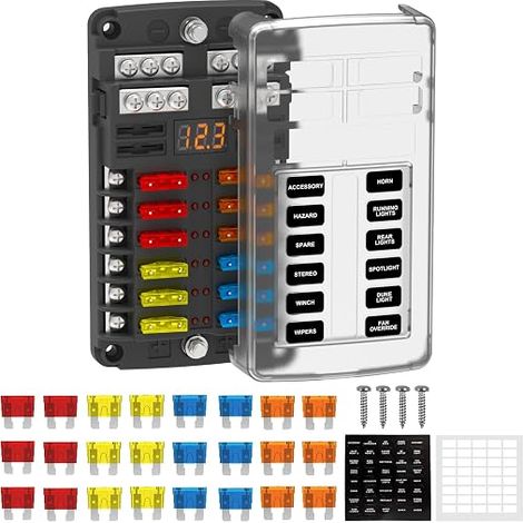 Porte-fusibles 12 emplacements pour véhicules 12 V Boîte à fusibles Fusibles plats ATC/ATO 24 fusibles Porte-fusibles avec affichage LED pour voiture, bateau, camping-car, caravane (1/5)