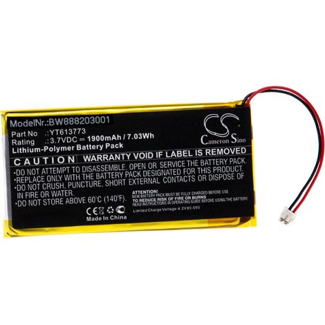 vhbw Battery Replacement for xDuoo YT613773 for MP3-Player Music Player (1900mAh, 3.7V, Li-Polymer) (1/2)