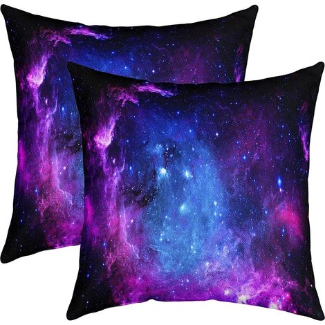 Lot de 2 Housses de Coussins 60x60 Galaxie Violette,Housse d'oreiller Ciel Étoilé pour Enfants Adolescents,Taie d'oreiller Design Univers Spatial Étoilé,Taie Oreiller Décorative pour Canapé Maison (1/5)