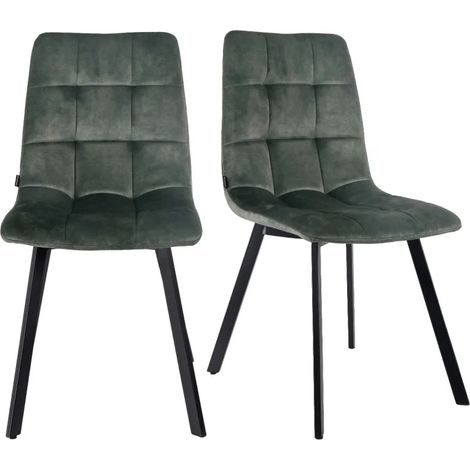 Lot de 2 chaises en velours vert avec pieds en métal noir - NAMI 2 (1/5)
