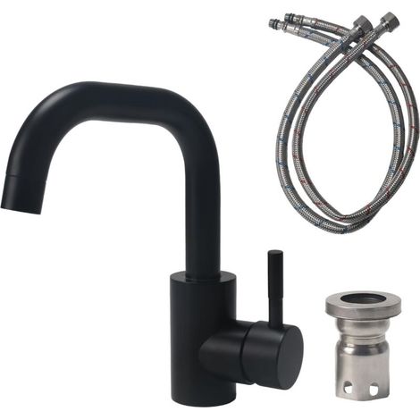 Mitigeur Cuisine Acier Inoxydable, Robinet Salle Bain Pivotant à 360°, Robinet Lavabo avec Tuyau, Robinets Lave Main pour Salle de Bain ou Petite Cuisine (Noir) (1/5)