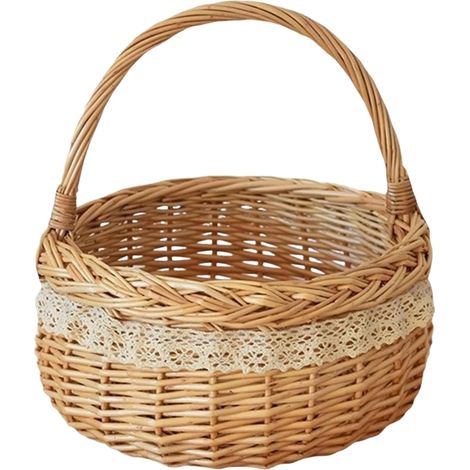 Panier Osier - 1 Unité - Tressage Naturel - Poignée Robuste - Rangement Maison et Pique-nique - Taille Compacte (1/5)